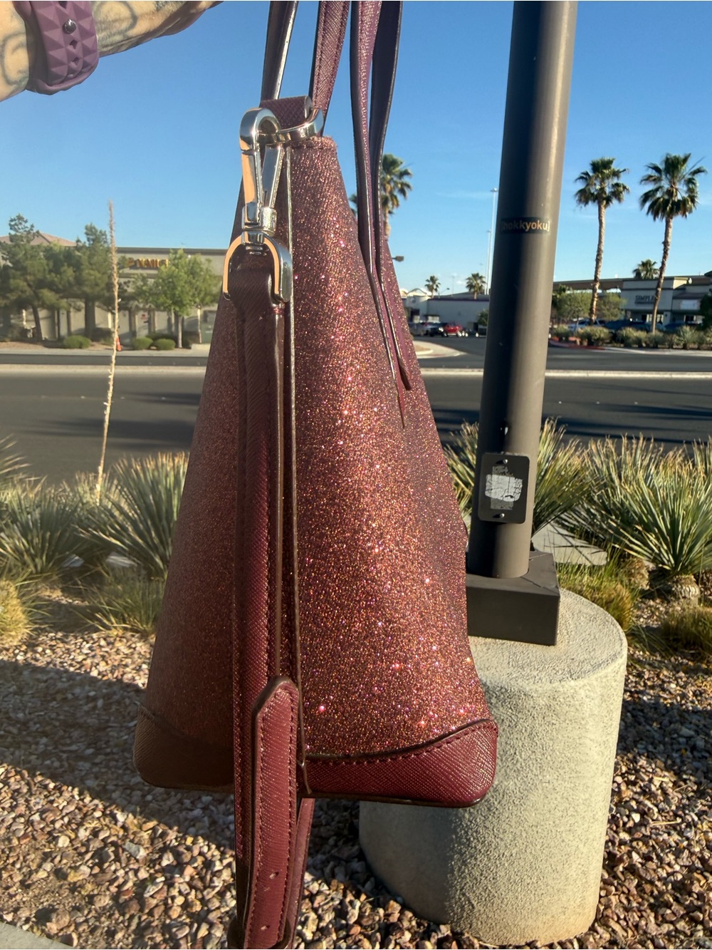 kate spade glitter satchel in burgundy - Picture 3 of 7